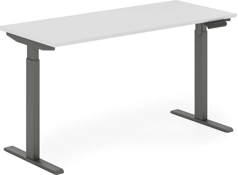 Electric Height-Adjustable Standing Desk with White Tabletop and Grey Frame