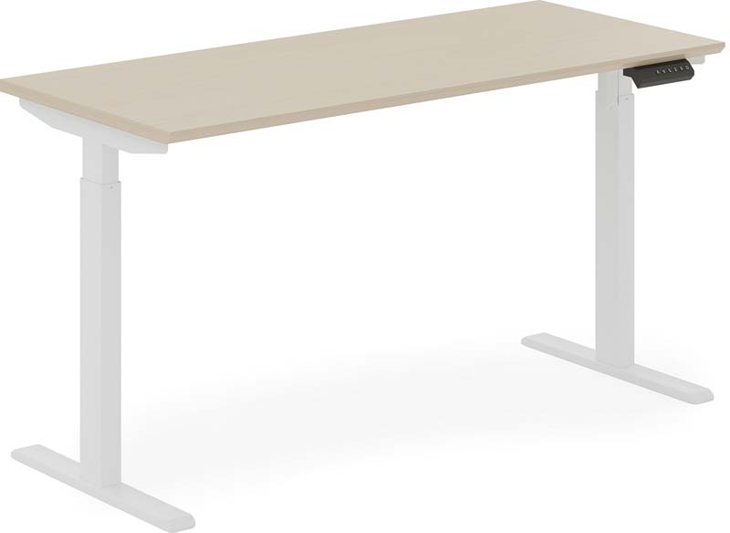 Electric Height-Adjustable Standing Desk, Light Wood Top White Frame
