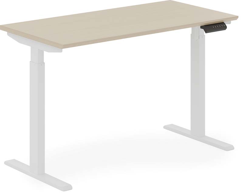 Electric Height-Adjustable Standing Desk with Light Oak Worktop and White Steel Frame