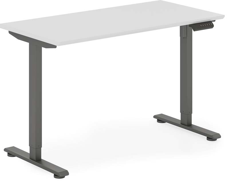 Dual Motor Electric Height Adjustable Standing Desk with White Tabletop and Grey T-Base