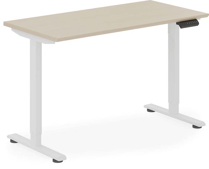Electric Height-Adjustable Standing Desk, Light Oak Top White T-Leg Frame