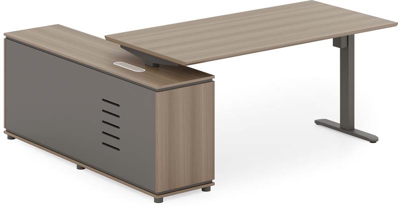 L-Shaped Electric Height-Adjustable Executive Office Desk with Integrated Storage Return