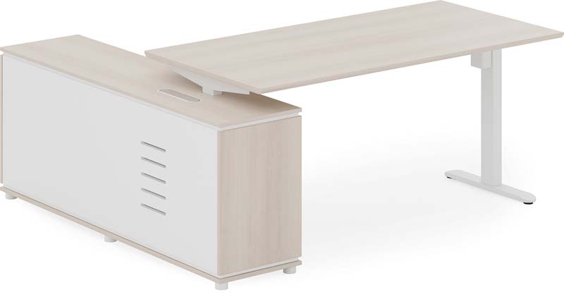 L-Shaped Height-Adjustable Standing Office Desk with Integrated Side Storage Cabinet