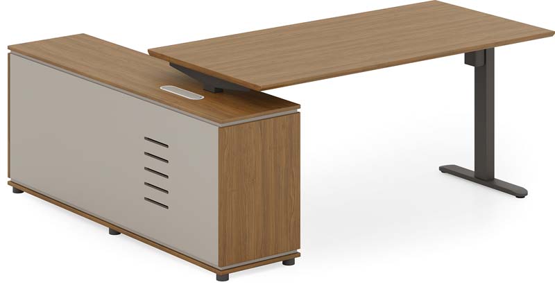 L-Shaped Height-Adjustable Executive Desk with Left Storage Credenza