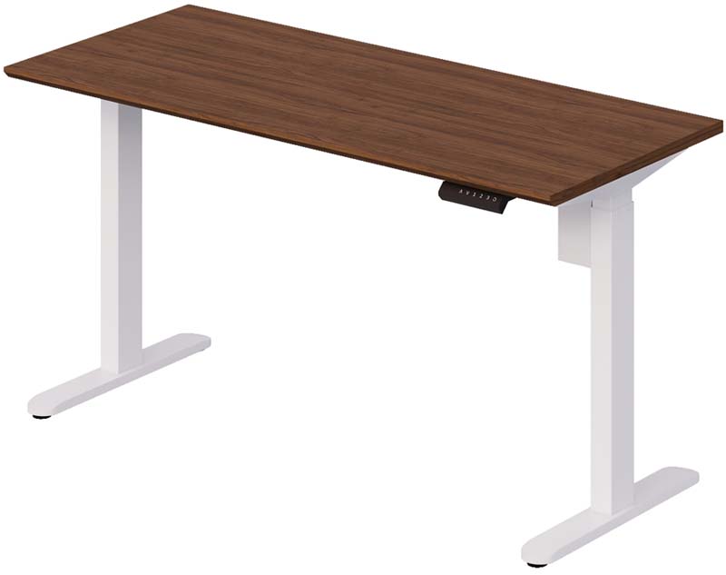 Walnut Top White Frame Electric Height-Adjustable Standing Desk