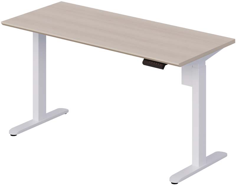 Light Wood Top White Frame Electric Height-Adjustable Standing Desk