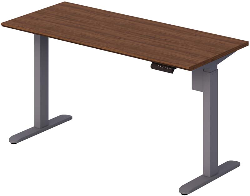 Electric Height Adjustable Standing Desk with Walnut Effect Top and Grey Steel Frame