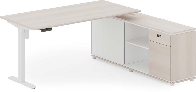 L-Shaped Electric Height-Adjustable Office Desk with Integrated Storage Return