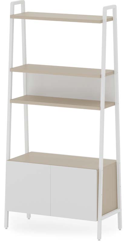 Ladder Style Open Bookshelf with Lower Closed Double Door Storage Cabinet