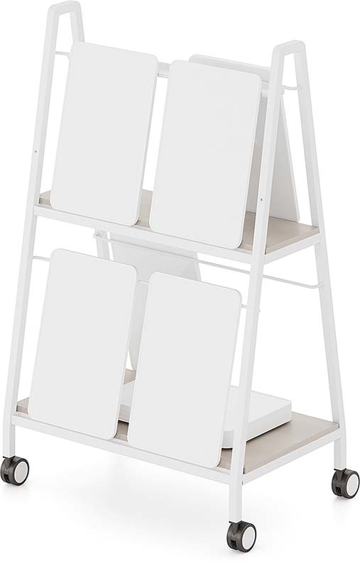 Mobile Double-Sided Book and Magazine Display Stand with Casters