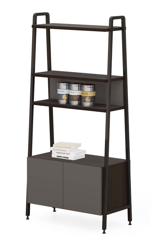 Freestanding Tapered Ladder Bookshelf with 2-Door Lower Storage Cabinet