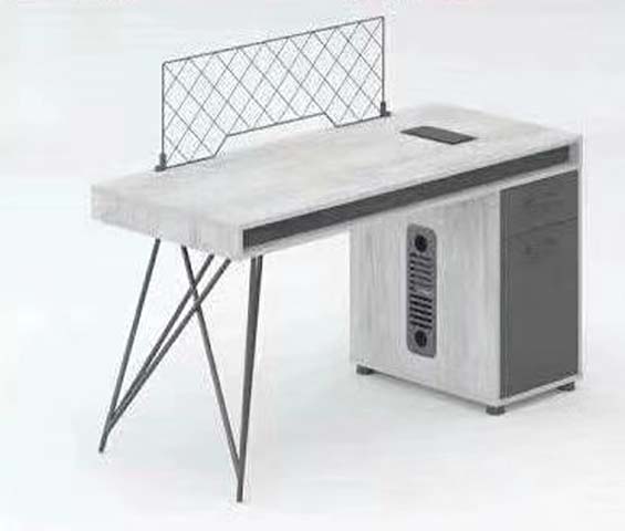 Industrial Asymmetrical Computer Desk with Right Storage Cabinet and Rear Diamond Mesh Panel