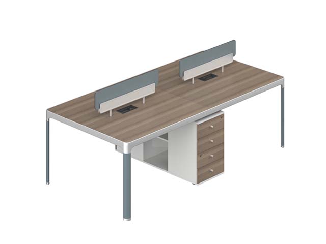 4-Person Face-to-Face Office Workstation with Divider Screens and Storage Pedestal