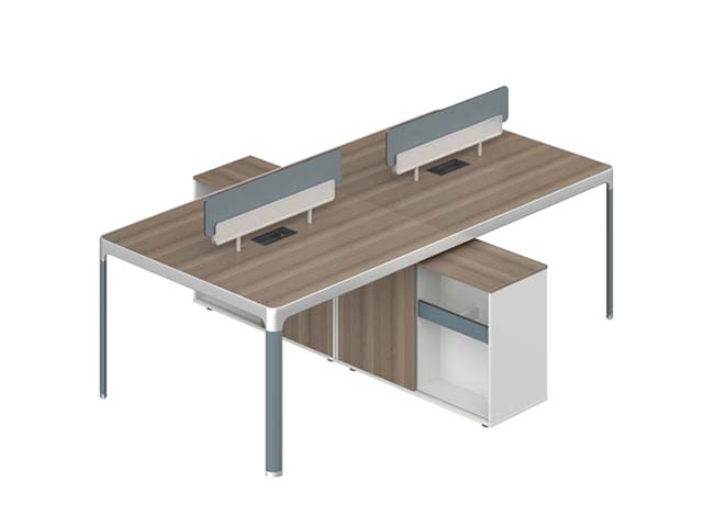 2-Person Face-to-Face Bench Office Workstation with Central Dividers and Under-Desk Storage