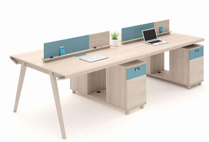 Four-Person Back-to-Back Office Workstation with Dividers and Locking Storage Pedestals