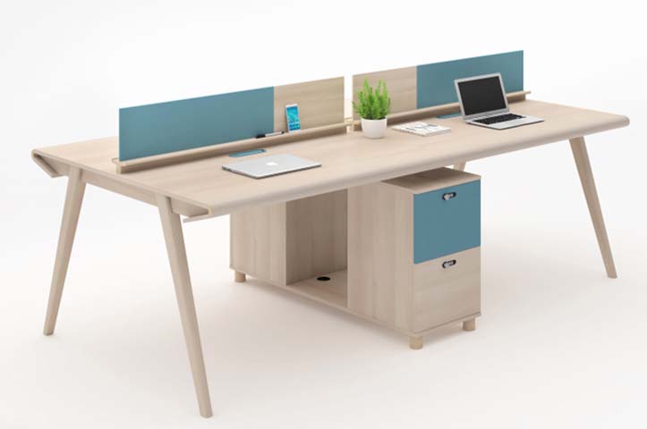2-Person Office Workstation Desk with Central Privacy Divider and Under-Desk Storage Pedestal