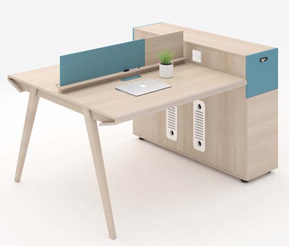 2-Person L-Shaped Modular Office Workstation with Privacy Divider and Integrated Storage