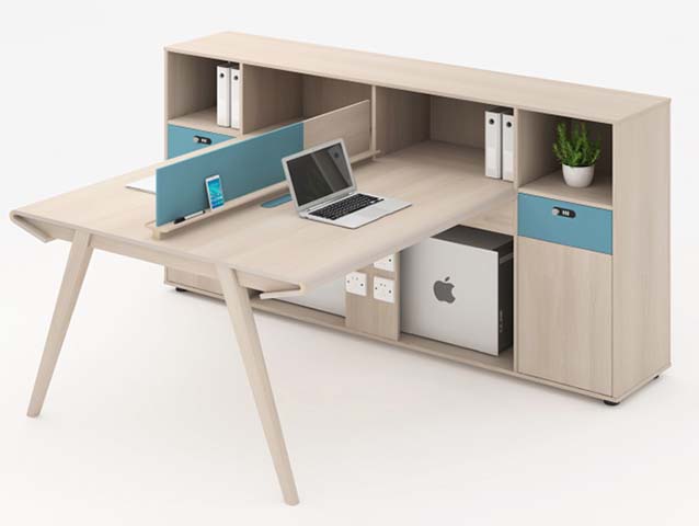 Two-Person Face-to-Face Office Workstation Desk with Rear Storage Hutch