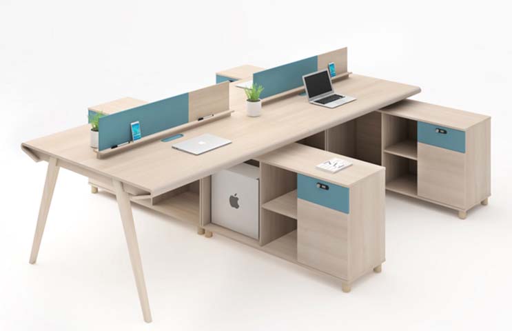2-Person Face-to-Face Modular Office Workstation with Attached Storage Credenzas