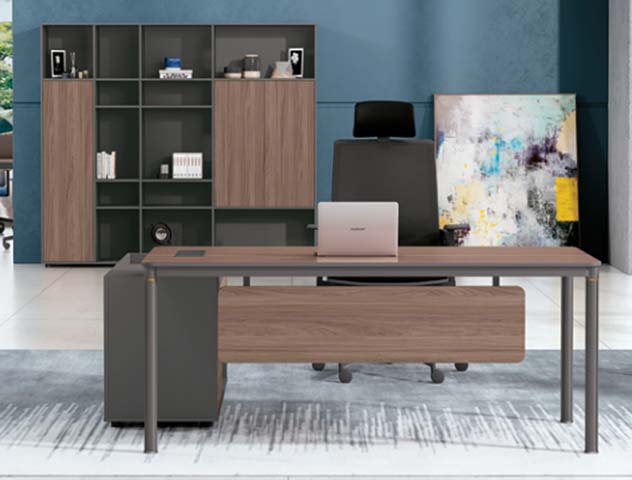 L-Shaped Two-Tone Executive Desk with Left Fixed Storage Return