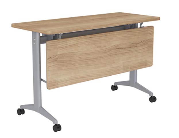 Light Oak Mobile Flip-Top Nesting Training Table with Gray T-Legs