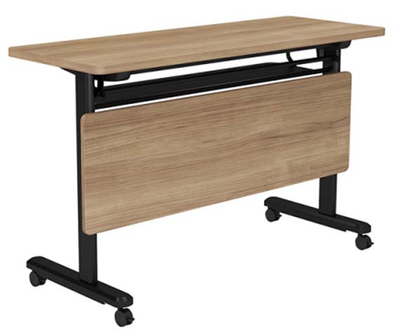 Light Oak Flip-Top Mobile Training Table with Modesty Panel and Locking Casters