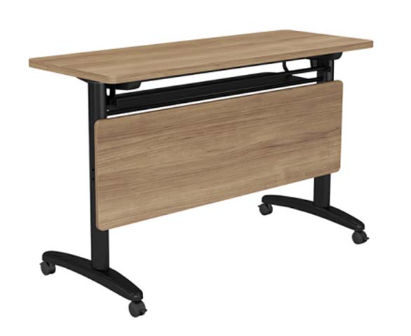 Mobile Flip-Top Training Table with Woodgrain Laminate Top and Locking Casters