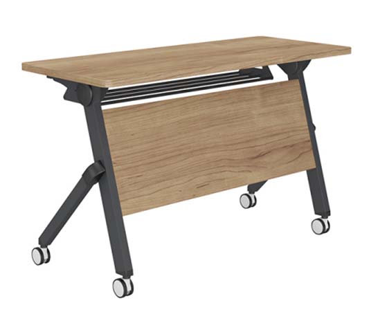 Light Oak Flip-Top Mobile Nesting Training Table with Wood Modesty Panel