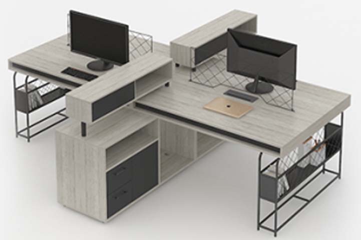 2-Person Face-to-Face Office Workstation Desk with Central Storage and Side Racks