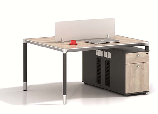 Single-User Open-Plan Office Workstation Desk with Privacy Divider and Integrated Storage Pedestal