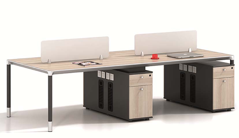 Two-Person Face-to-Face Office Workstation Desk with Privacy Screens and Mobile Pedestals