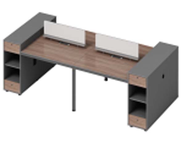 2-Person Linear Office Workstation Desk with End Pedestals & Privacy Dividers