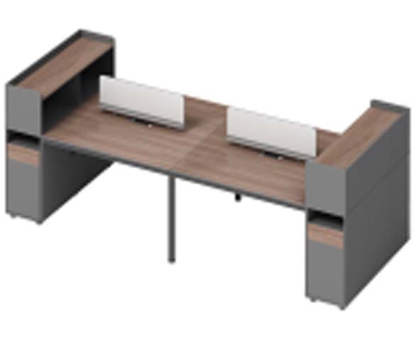 Two-Person Face-to-Face Modular Office Workstation with Side Storage Cabinets