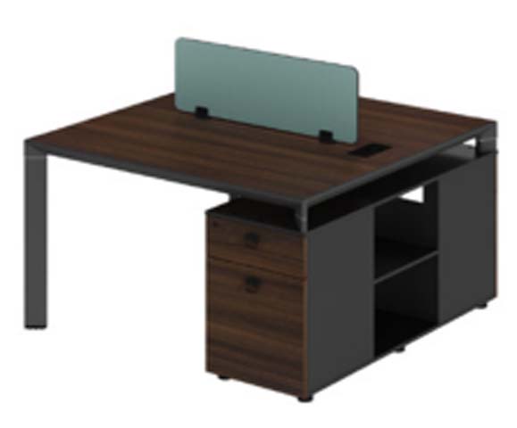 2-Person Face-to-Face Office Workstation with Central Privacy Screen and Integrated Storage