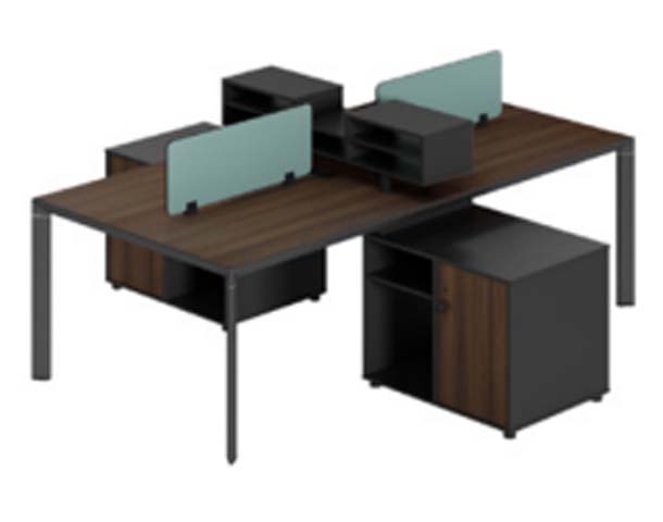 2-Person Back-to-Back Office Workstation Desk with Frosted Privacy Dividers and Storage Pedestals