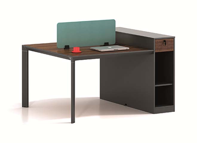 L-Shaped Single Staff Workstation Desk with Desktop Privacy Screen and Right Storage Return