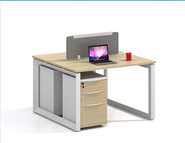2-Person Open Office Workstation Desk with Privacy Divider and Lockable 3-Drawer Mobile Pedestal