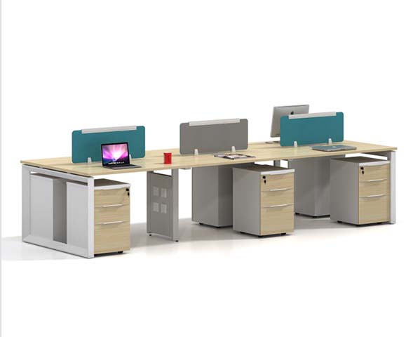 6-Person Back-to-Back Modular Open-Plan Office Workstation Cluster with Dividers and Mobile Pedestals