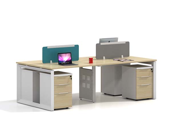 2-Person Side-by-Side Office Bench Workstation with Privacy Dividers and Mobile Pedestals