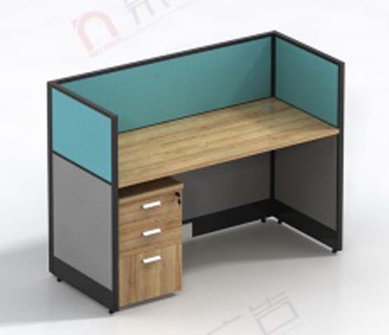 Single-Person Cubicle Office Workstation Desk with 3-Drawer Mobile Pedestal