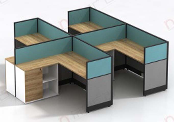 4-Person Cross-Shaped L-Shaped Modular Office Cubicle Workstation with Integrated Storage