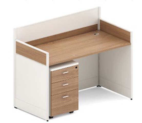 Single-User Office Cubicle Workstation Desk with 3-Sided Privacy Panels and Mobile 3-Drawer Pedestal