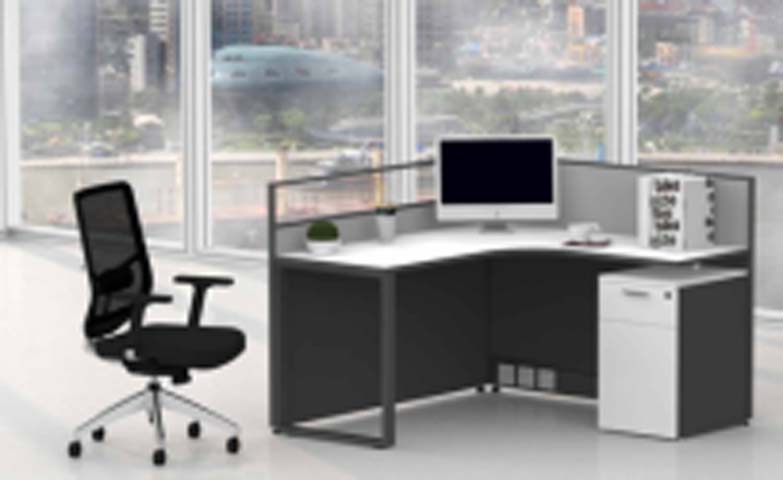 Single-User L-Shaped Open-Plan Office Workstation with Low Privacy Divider and Mobile Pedestal