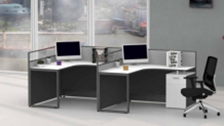 2-Person L-Shaped Office Cubicle Workstation Set with Low Dividers and Mobile Pedestal