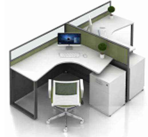 3-Person 120-Degree Curved Corner Office Cubicle Workstation with Fabric and Frosted Glass Partitions