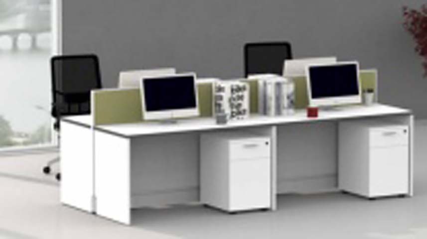 4-Person Face-to-Face Modular Office Workstation Desk with Privacy Dividers and Mobile Pedestals