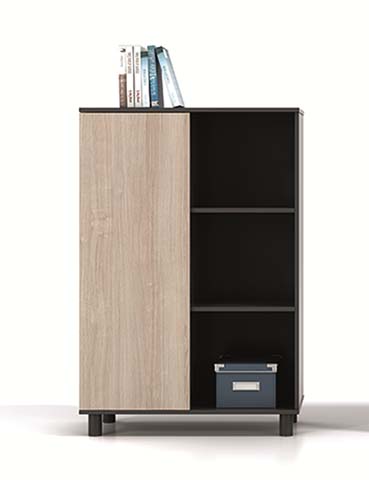 Freestanding Office Storage Cabinet with Single Door and 3 Open Cubbies