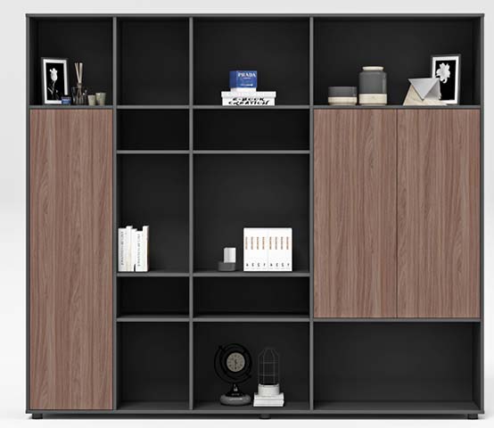 Asymmetrical Mixed Open Grid and Closed Door Tall Office Storage Bookcase