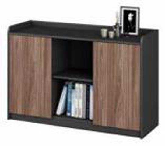 Two-Tone Fluted Sliding Door Low Storage Sideboard with Central Open Shelving