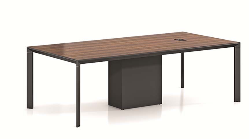 8-Person Rectangular Walnut Laminate Conference Table with Integrated Power Grommet